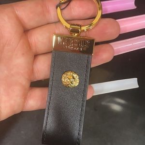 Versace Versus Black Leather Lion Head Key Ring